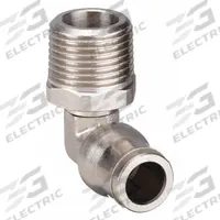 LEGRIS Push-Fit Elbow Fitting: 12 mm OD x 1/4 in Pipe Size, Push-to-Connect x MBSPT, Brass, Silver (MPN 3609 12 13). Key specifications — Brand: LEGRIS; Thread Size A: 1/4".
