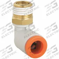 SMC Push-Fit Elbow Fitting: 1/4 in OD x 1/8 in Pipe Size, Push-to-Connect x BSPT, Brass, White (MPN KQ2L07-01AS). Key specifications — Brand: SMC; Thread Size A: 1/8".