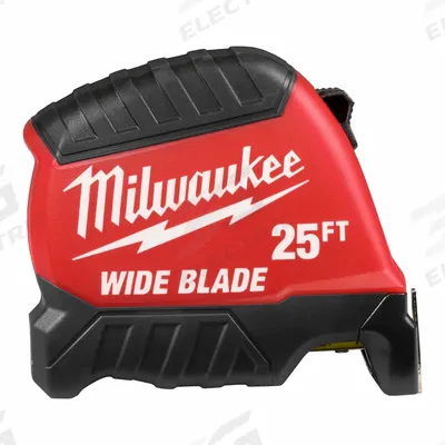 MILWAUKEE Wide Blade Tape Measure: Nonmagnetic Single Hook Tip, 25 ft, Plastic - Standard (Inch) Tape Measures