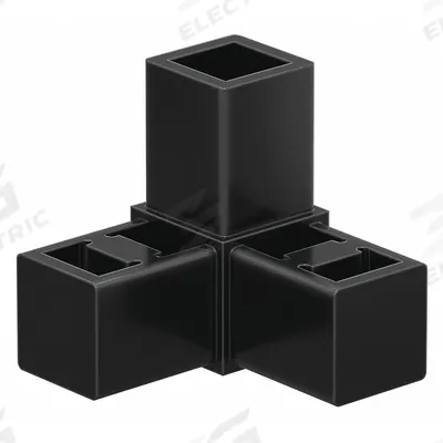 80/20 3-Way Corner Connector: 2 1/8 in x 2 1/8 in, Nylon, Unfinished, Black - Connectors