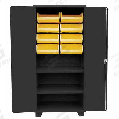 JAMCO Bin Cabinet: 36 in x 24 in 78 in, 2 Shelves, 8 Bins, Yellow, Solid, 14 ga Panel - Standard Bin Cabinets with Shelves
