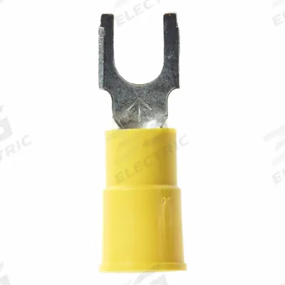 3M Shrink Tubing: Yellow, Vinyl, #10 Stud Size, 12 AWG – 10 AWG Wire Range - Insulated Fork Terminals