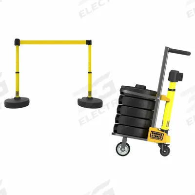 BANNER STAKES Retractable Belt Head: Yellow, 42 in Overall Ht, 15 ft Belt Lg - Replacement Belt Cassettes