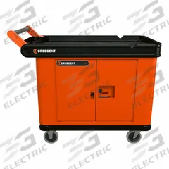 CRESCENT Utility Cart: 500 lb, 37 in L x 23 in W x 23 in H Overall Dim, 2 Shelves, Black, Raised (MPN IUC2SCBM-2DLR). Key specifications — Includes: Double Door Lockable Storage; Brand: CRESCENT.