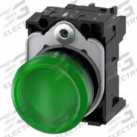 SIEMENS Pilot Light: 22 mm Panel Mounting Size, Green, LED, 24 V AC/DC Max Volt Rating (Supply) (MPN 3SU1102-6AA40-1AA0). Key specifications — Series: 3SU; Brand: SIEMENS; Includes Push-To-Test: No Push-To-Test Included.