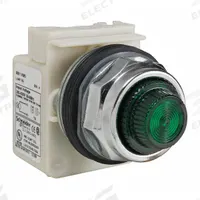 SCHNEIDER ELECTRIC Pilot Light: 30 mm Panel Mounting Size, Green, Incandescent, 9001K Series (MPN 9001KP5G31). Key specifications — Series: 9001K; Brand: SCHNEIDER; Includes Push-To-Test: No Push-To-Test Included.