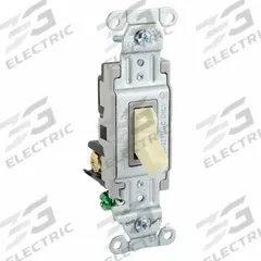 HUBBELL Wall Switch: Toggle Switch, 3-Way, Maintained, Ivory, 120/277V AC, 20 A (MPN CSB320I). Key specifications — Illuminated: No; Voltage Rating: 120/277V AC.