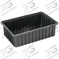 LEWISBINS Divider Box: 0.4 cu ft, 16 1/2 in x 10 7/8 in x 5 in, Lid Not Included, Plastic (MPN DC2050 XL). Key specifications — Includes Dividers: Dividers Not Included; Includes Lid: Lid Not Included; Material: Plastic; Color: Black; Brand: LEWISBINS.