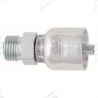 PARKER Hydraulic Crimp Fitting: Steel x Steel, Straight, -4 For Hose Dash Size, Male x Genderless (MPN 1J043-4-4). Key specifications — Fitting Gender: Male x Genderless; Fitting Connection Type: ORS x Crimp; For Hose Dash Size: -4; Thread Size: 0.511"-27; Brand: PARKER.