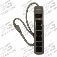 WOODS Power Strip: 6 Outlets, 5 ft Cord Lg, 15 A Current, Not UL Rated for Healthcare, Gray, 5-15P (MPN 41386). Key specifications — Brand: WOODS; Mounting Style: Keyhole.