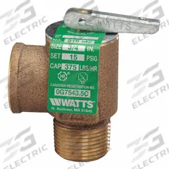 WATTS Steam Safety Relief Valve: MNPT x FNPT, 3/4 in x 3/4 in, Bronze, 2 3/4 in Overall Ht (MPN 0006275). Key specifications — Brand: WATTS.