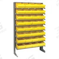 QUANTUM STORAGE SYSTEMS Pick Rack: 36 in x 12 in x 60 in, 1 Usable Sides, 8 Shelves, 32 Bins, Yellow (MPN QPRS-701YL). Key specifications — Bin HxWxD: (32) 4-5/8 in x 8-3/8 in x 11-5/8 in; Frame Material: Steel; Frame Color: Silver; Bin Color: Yellow; Brand: QUANTUM STORAGE SYSTEMS.