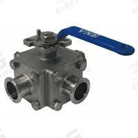 VNE Manual Three-Way Ball Valve: 3 in, 316 Stainless Steel, L Flow, 600 psi Max. Pressure (CWP) (MPN EG93CCC-63.0). Key specifications — Brand: VNE; Inlet Connection Entry: Side; Average Surface Roughness (Ra): 20 micron; Handle: Locking Lever.
