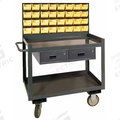 APPROVED VENDOR Mobile Workstation: 1,200 lb, 2 Shelves, Shelf Dim. 36 in L x 24 in W - Steel Mobile Workstations with Louvered Storage