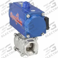 DYNAQUIP CONTROLS Pneumatically Actuated Two-Way Ball Valve: 2 in, Stainless Steel, FNPT x FNPT (MPN P3S28AJSR09210A). Key specifications — Brand: DYNAQUIP CONTROLS; Pilot Solenoid Voltage: 115V AC.
