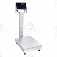 OHAUS Industrial Bench Scale: 15 3/4 in x 19 3/4 in, IP68/IP69K, Column-Mounted, Stainless Steel (MPN D61XWE150K1L7). Key specifications — Connection Ports: Bluetooth; Readability: 0.02 lb/10 g; Brand: OHAUS; Weighing Surface Material: Stainless Steel.