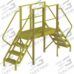TRI-ARC Crossover Bridge: 3.3 ft Platform Ht, Steel, 1,000 lb Load Capacity, Perforated, 4 Steps (MPN 7CY96). Key specifications — Brand: TRI-ARC; Color: Yellow; Tread Type: Perforated.