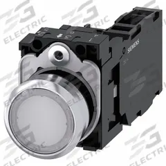 SIEMENS Illuminated Push Button: Illuminated, Flush Profile, Non-Metallic, 22 mm, 1NO/1NC (MPN 3SU1152-0AB60-1FA0). Key specifications — Brand: SIEMENS; Action: Momentary; Series: 3SU; Push Button Material Type: Non-Metallic.