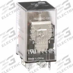 SCHNEIDER General Purpose Relay: Socket Mounted, 15 A Current Rating, 12V DC, DPDT, 8 Pins/Terminals (MPN 782XBXC-12D). Key specifications — Brand: SCHNEIDER; Base Type: Square; Mounting Style: Socket; Electrical Connection: Faston Terminal; Manufacturer Part Number: 782XBXC-12D; Operating Current: 7.55 A at 250V (NC); Series: 782 Series.