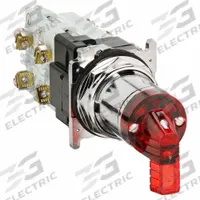 EATON Selector Switch: 30 mm Panel Mounting Size, 3 Positions, Extended Lever, 1NO, Metallic (MPN 10250ED1117-3LR). Key specifications — AC Contact Rating: 10 A @ 660 V; Action: Maintained/Maintained/Maintained; Cam: 3; DC Contact Rating: 5 A @ 250 V; Hazardous Location Specification: Not Rated; Operator Head Material: Polymer; Operator Head Type: Long-Handled Knob; Operator Illumination: Illuminated.
