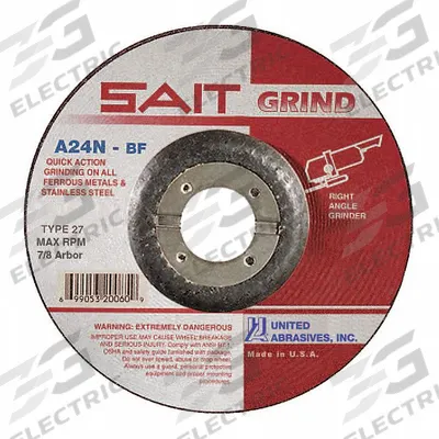 UNITED ABRASIVES-SAIT Depressed Center Grinding Wheel: Type 27, 4" x 1/4" x 3/8", Aluminum Oxide - General Purpose Grinding Wheels for Carbon & Stainless Steel