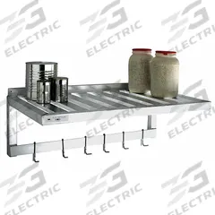 NEW AGE INDUSTRIAL T-Bar Wall Shelf/Pot Rack: 60 in x 20 in x 13 in, 60 in x 20 in, Aluminum (MPN 1123PR). Key specifications — Material: Aluminum; Standards: NSF; Finish: Unfinished; Includes: Mounting Posts; Brand: NEW AGE INDUSTRIAL.