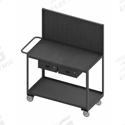 WESTWARD Mobile Workstation: 1,200 lb, 2 Shelves, Shelf Dim. 48 in L x 24 in W - Steel Mobile Workstations with Pegboard Storage