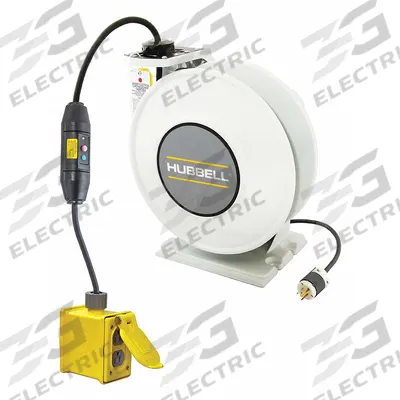 HUBBELL WIRING DEVICE-KELLEMS Extension Cord Reel: Ratchet Lock, 45 ft Cord Lg, 12 AWG, SJO - Self-Retracting Cord Reels
