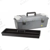 PLANO MOLDING Tool Box: 26 in W 10 in D 11 in H, Plastic, Gray, Padlock, 3 Compartments (MPN 682-007). Key specifications — attr1116905: Gray; attr1116946: PLANO MOLDING; attr1116904: Padlock.