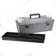 PLANO MOLDING Tool Box: 26 in W 10 in D 11 in H, Plastic, Gray, Padlock, 3 Compartments (MPN 682-007). Key specifications — attr1116905: Gray; attr1116946: PLANO MOLDING; attr1116904: Padlock.
