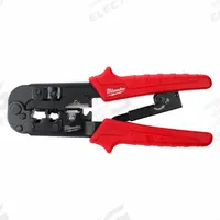 MILWAUKEE Crimper/Stripper: For RJ11/RJ12/RJ22/RJ45, 3 3/8 in Overall Lg, Non-Insulated, 48-22-3076. Key specifications — attr470438: Crimper and Stripper; attr470441: 4, 6, and 8 Position Modular Connectors; attr470442: RJ11/RJ12; attr470440: Blade Guard on Cutting and Stripping Blades; attr424247: MILWAUKEE.