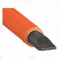 KLEIN TOOLS Insulated Slotted Screwdriver: Induction Hardened Steel, 1/4 in Tip Size, Long Lg (MPN 605-7-INS). Key specifications — attr1205183: 1/4 in; attr1205186: Cushion; attr1205189: KLEIN TOOLS.