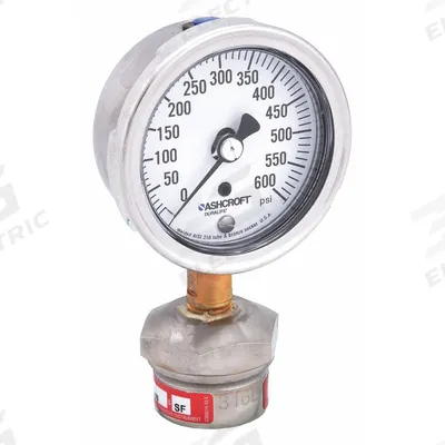 ASHCROFT Pressure Gauge with Diaphragm Seal: 0 psi to 600 psi, 1009/310-315, 2 1/2 in Dial - Dial Pressure Gauges with 316 SS Female-Threaded Mini-Seal