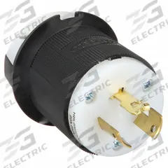 HUBBELL Locking Plug: Non-NEMA, Black/White, 250V AC, 20 A, 2 Pole, 3 Blade (MPN HBL9965GCB). Key specifications — Brand: HUBBELL.
