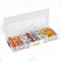 WAGO Wire Connector Kit: 115 Pieces, 20 AWG – 12 AWG Wire Sizes (MPN 887-800). Key specifications — Manufacturer Part Number: 887-800; Brand: WAGO; Includes: (15) Mfr. No. 2773-404 4-Conductor Red; Series: Compact Pushwire; Tool Included: Mounting Carriers.