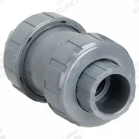 HAYWARD Check Valve: Ball, Inline Valve Body, PVC, 1 in Pipe Size, True Union Socket/NPT, Std, EPDM (MPN TC10100STE). Key specifications — Ball Material: PVC; Brand: HAYWARD.