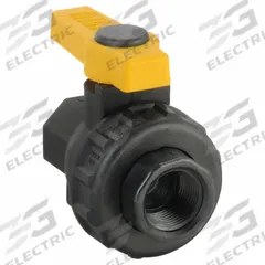 BANJO Manual Two-Way Ball Valve: 3/4 in, Polypropylene, Straight, FNPT x FNPT Union, Three-Piece (MPN SUV075FP). Key specifications — Brand: BANJO; Handle Type: Lever; Handle: Lever.