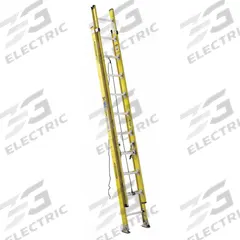 WERNER Extension Ladder: 20 ft Ladder Size, Fiberglass, 375 lb Load Capacity, 47 lb Wt, 2 Sections (MPN 7120-2). Key specifications — Color: Yellow; Brand: WERNER; Included Features: Rope and Pulley; Removable Fly: Removable.