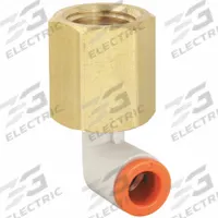 SMC Push-Fit Elbow Fitting: 1/4 in OD x 1/8 in Pipe Size, Push-to-Connect x FNPT, Brass, White (MPN KQ2LF07-34A). Key specifications — Brand: SMC; Thread Size A: 1/8".