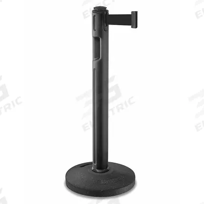 LAVI Barrier Post with Belt: Black, No Pattern, No Legend, 12 ft Belt Lg, Black - Solid-Color Retractable Belt Post Barriers