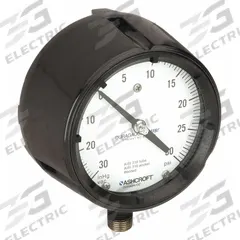 ASHCROFT Process Compound Gauge: 0 psi to 30 psi, White, 4 1/2 in Dial, 1/2 in NPT Male, Bottom (MPN 451279SS04LXLLVAC/30). Key specifications — Brand: ASHCROFT; Pointer Color: Black; Accuracy: ±0.5%; Dial Color: White; Gauge Wetted Parts: Stainless Steel; Case Material: Phenolic; Vibration Resistance Properties: Dry Case Vibration-Dampened; Pressure Range: 0 psi to 30 psi.