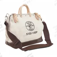 KLEIN TOOLS Tool Bag: 14 in W x 6 in D x 12 in H, Brown, Canvas, 10 Pockets, 10 Inside Pockets (MPN 5102-14SP). Key specifications — Color: Brown; Brand: KLEIN TOOLS; Material: Canvas.