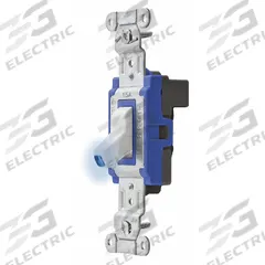 HUBBELL Wall Switch: Toggle Switch, Single Pole, Maintained, White, 120/277V AC, 15 A (MPN SNAP1201ILW). Key specifications — Illuminated: No; Voltage Rating: 120/277V AC.