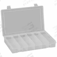 DURHAM MFG Compartment Box: 6 3/4 in x 10 7/8 in x 1 3/4 in, Clear, 18 Compartments, Snap (MPN SP18-CLEAR). Key specifications — ESD Conductive: Not Electrostatic Discharge Conductive; Color: Clear; Compartment WxD: (18) 1-11/16 in x 2 in; Brand: DURHAM MFG; Material: Plastic.