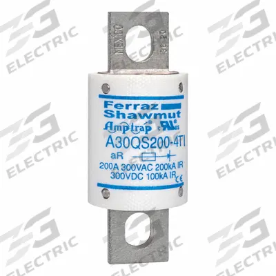 MERSEN Fuses: A30QS Series, 200 A, 300 V AC, 300 V DC DC Volt Rating - Very-Fast-Acting Bolt-On Square Fuses