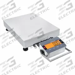 OHAUS Industrial Bench Scale: 16 1/2 in x 21 5/8 in, IP66/IP67, Front-Mounted, Stainless Steel (MPN i-D33XW75C1L5 AM). Key specifications — attr1341383: USB; attr1341384: 0.02 lb/10 g; attr1341400: OHAUS; attr1383935: Stainless Steel.