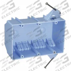 CANTEX Electrical Box: PVC, Nonmetallic Material & Nominal Size, Rectangular, 3 Gangs, NMSC Clamps (MPN EZ44TNR). Key specifications — Brand: CANTEX; Bracket Style: Without Bracket; Clamp Style: NMSC.
