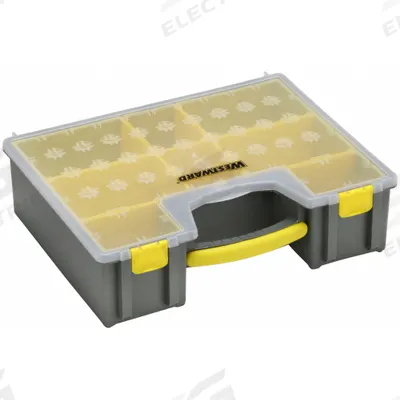 WESTWARD Compartment Box: 13 1/8 in x 16 1/2 in x 4 1/2 in, Black/Yellow - Small Parts Compartmented Boxes with Adjustable Dividers