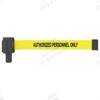 BANNER STAKES Retractable Belt Head: Yellow, 42 in Overall Ht, 15 ft Belt Lg, 2 1/2 in Belt Wd (MPN PL4032). Key specifications — attr193628: BANNER STAKES; attr983760: No Pattern; attr983762: Authorized Personnel Only; attr981605: 15 ft Retractable Belt.
