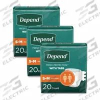 DEPEND Adult Diapers: Extra Heavy, Ultra-soft Fabric/Fiber-Blend, White, 18 Max Pant Size, 60 PK (MPN 35456). Key specifications — Color: White; Absorption Level: Extra Heavy; Brand: DEPEND; Features: Wetness Indicator; Material: Ultra-soft Fabric/Fiber-Blend.